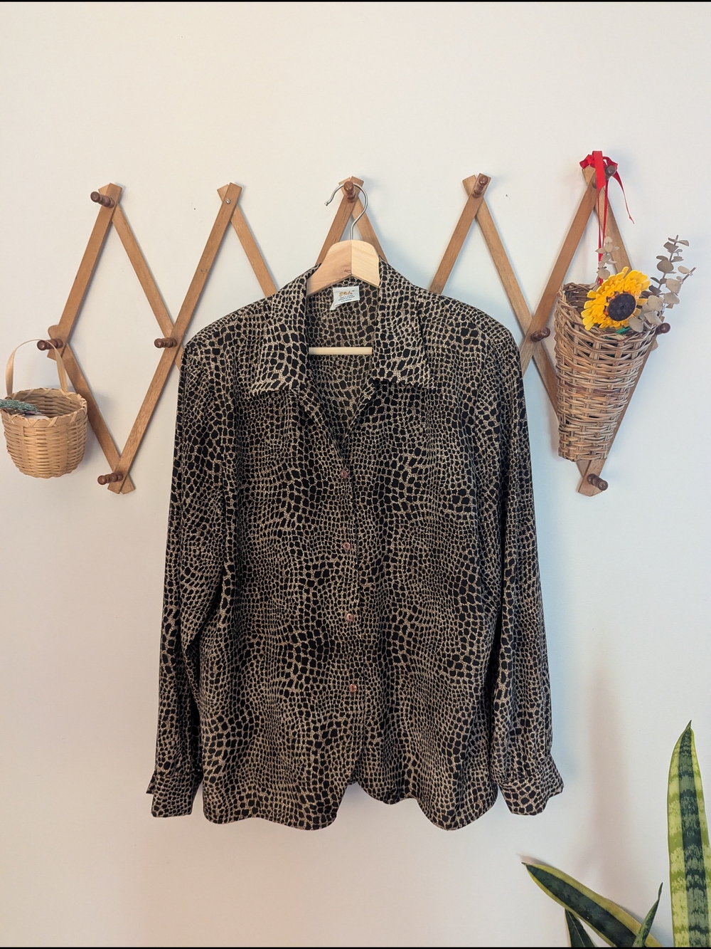 Vintage Animal Print Button-Up Shirt